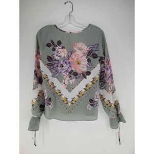 Maurice's Sheer Grey Floral Woman's XS balloon sleeve peasant Blouse